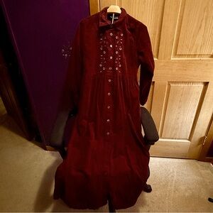 Vintage Erika & Co dress wine colored button down midi Corduroy long peasant L